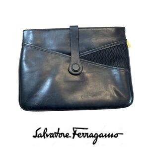 Salvatore Ferragamo Vintage Firenze 5 Navy Blue Paneled Crossbody Bag
